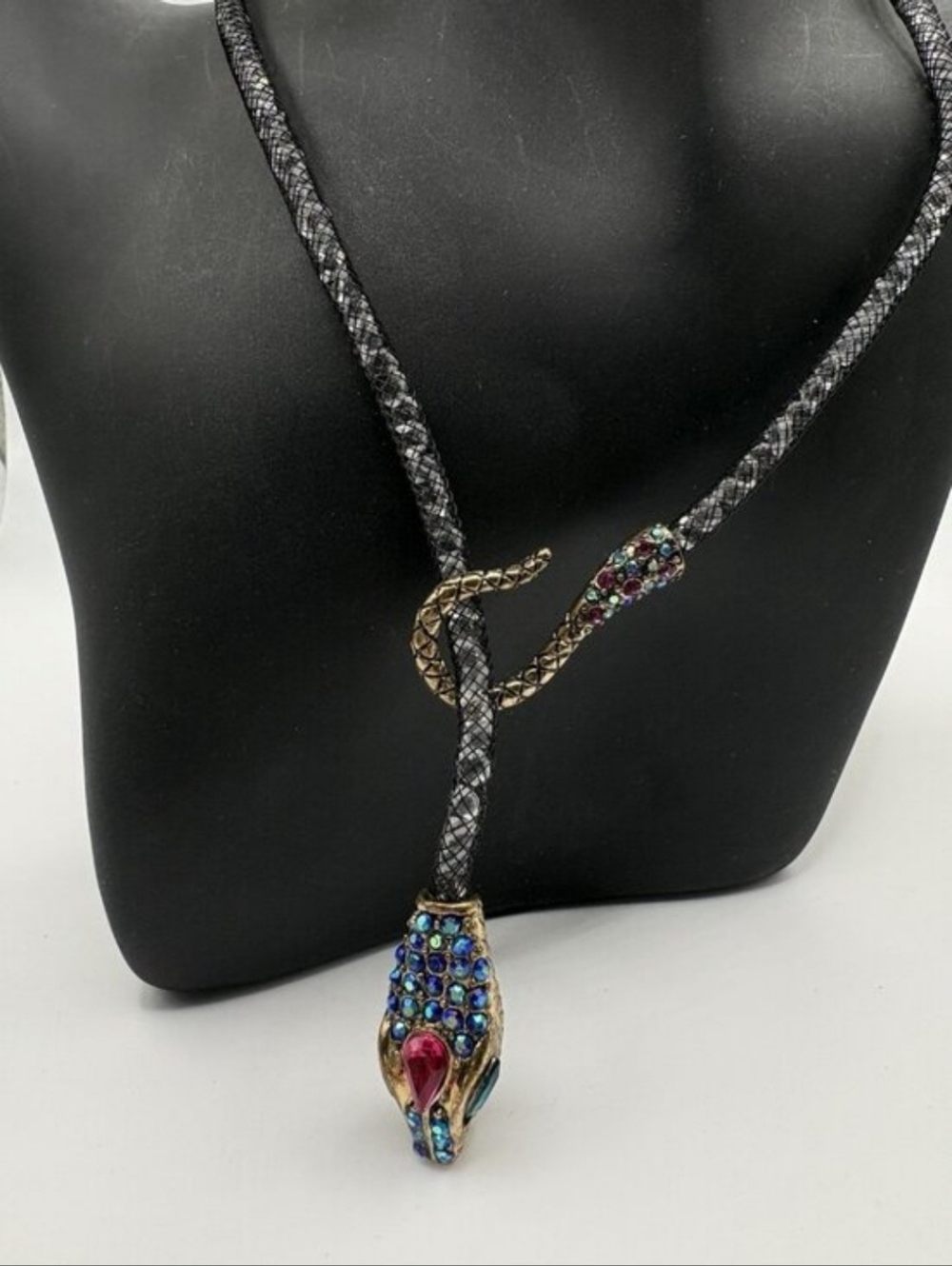Betsey Johnson "Dark Shadows" Pave Snake Mesh Collar Necklace